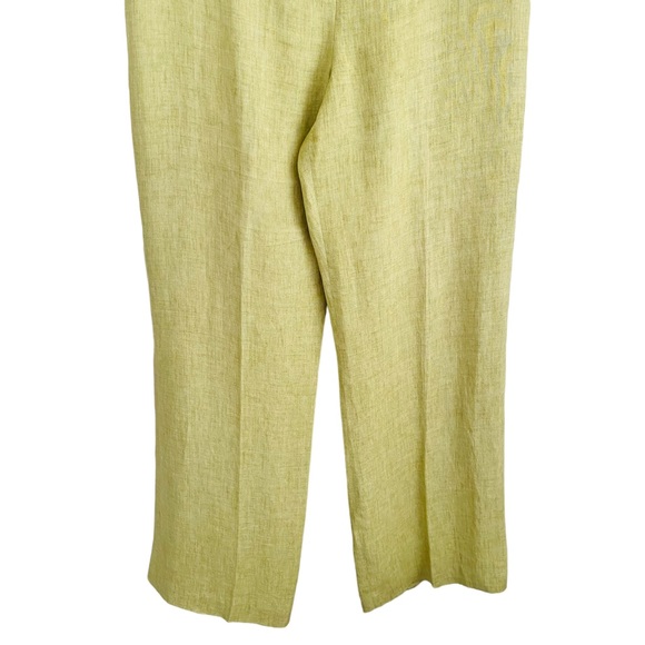 Irene Van Ryb Pea Green 100% Linen Classic Effortless Straight Leg Pants Size 42 - Picture 4 of 9